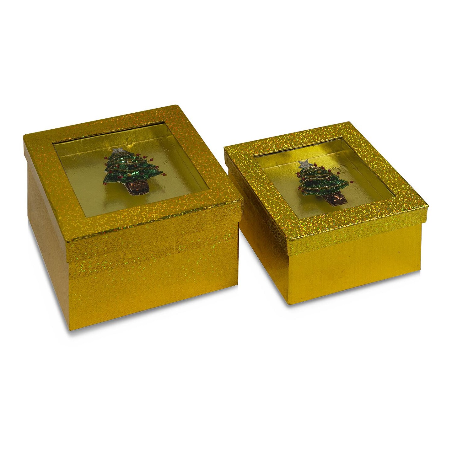 Value Pack of 3 Hologram Gift Box Set w/ Decorative Christmas Tree Sequin