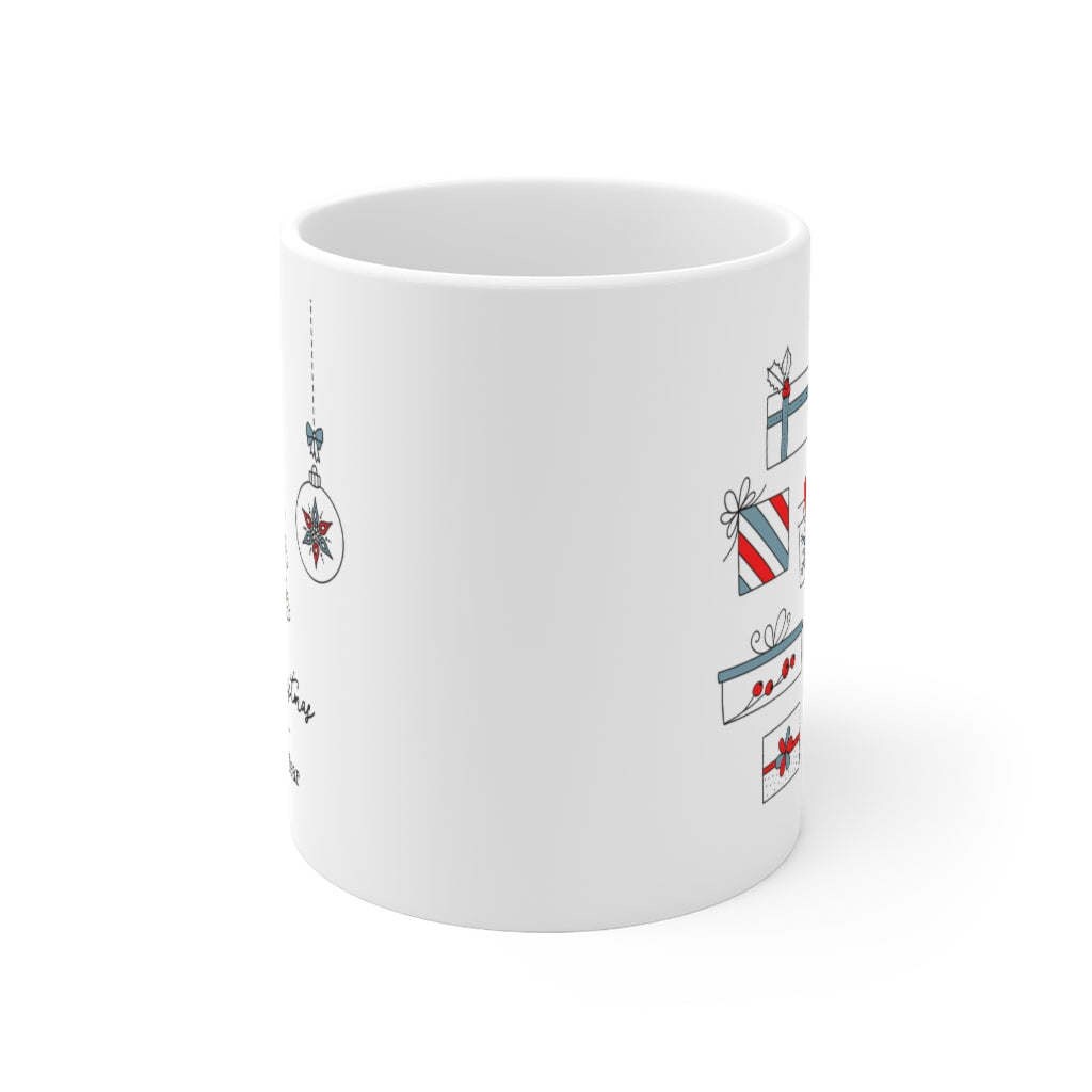 Merry Christmas Mug with Printed Stockings and Presents