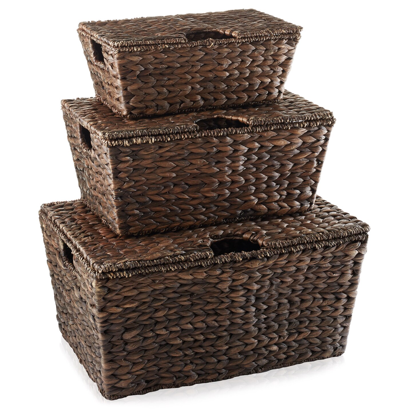 Casafield Water Hyacinth Storage Baskets with Tapered Bottoms and Lids, Multipurpose Organizers for Bedroom, Bathroom, Laundry, Home Office