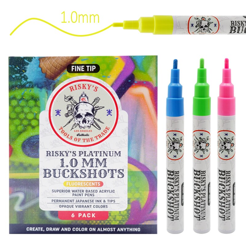 Risky&#x27;s Tools of the Trade Platinum Buckshot 1mm 6 Pack of Fluorescents for Graffiti or Fine Art