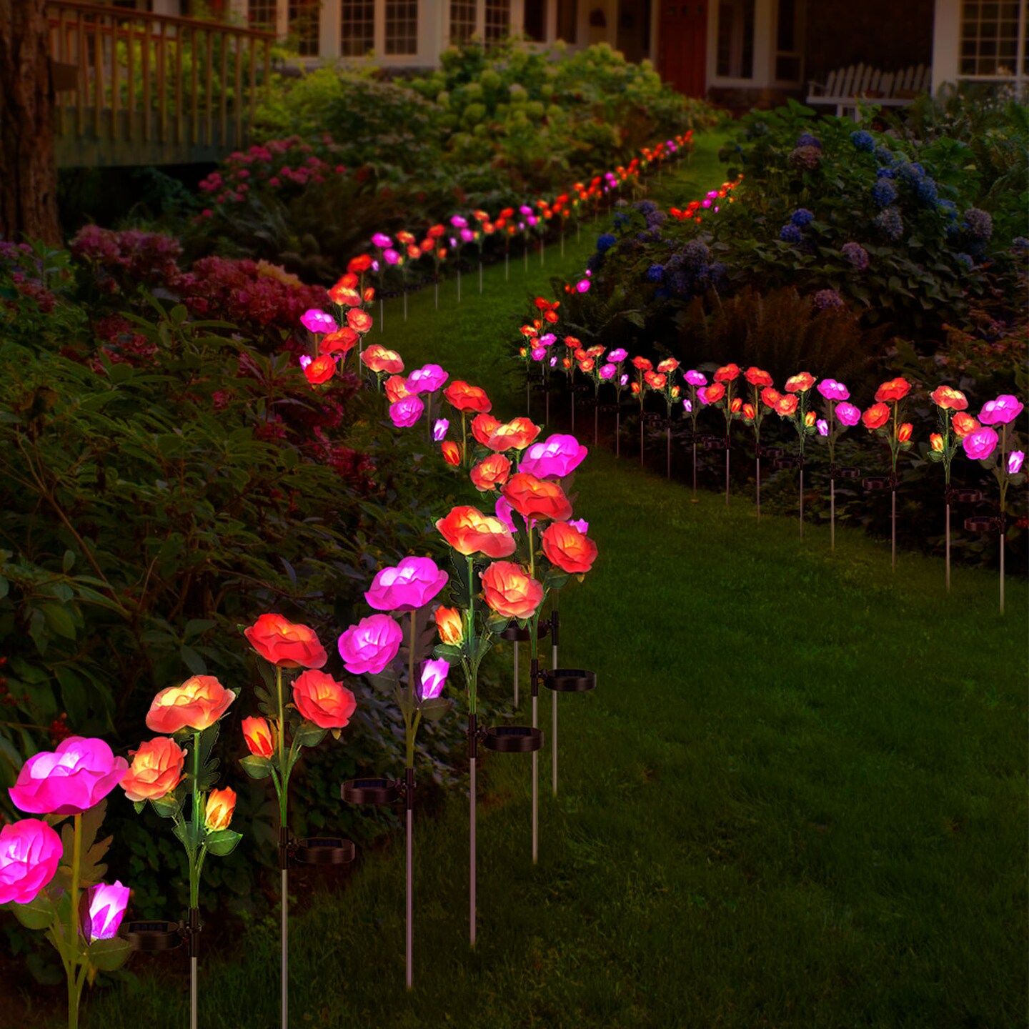 2 Pcs Solar Flowers LED Light Outdoor Garden Yard Stake Solar Flower Lights
