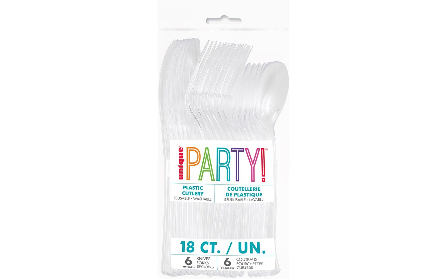 Unique Cutlery Plastic Assorted 18pc Clear