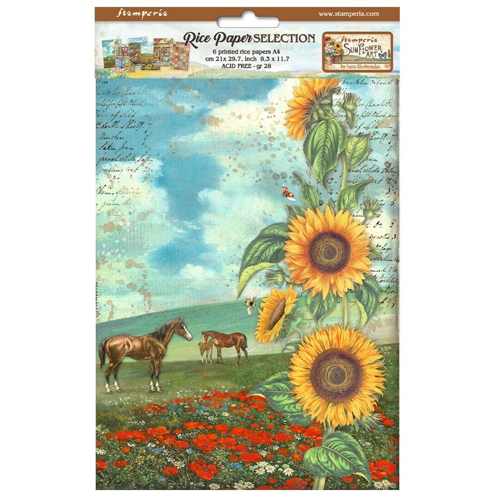 Stamperia Assorted Rice Paper A4 6/Sheets-Sunflower Art