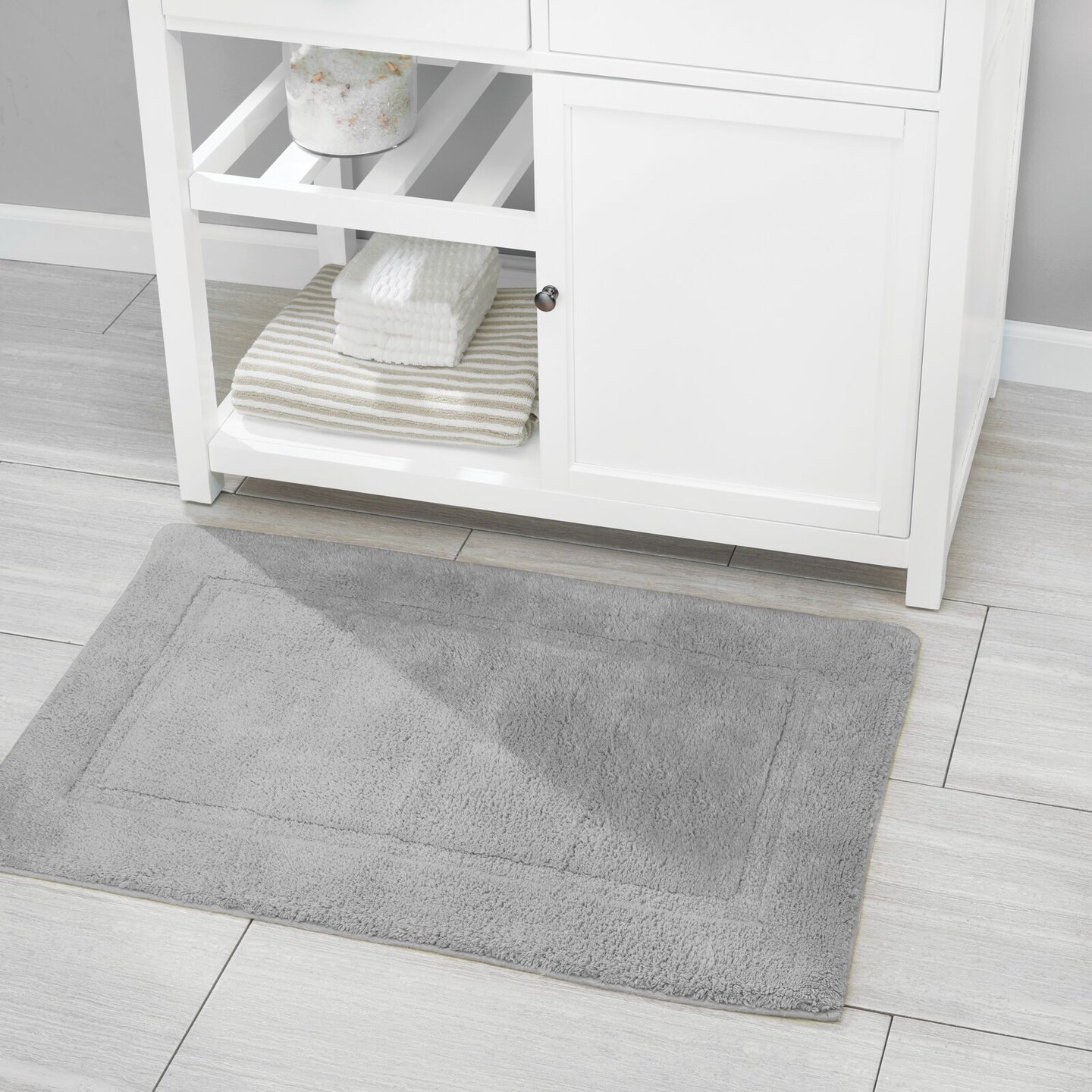 mDesign 100% Cotton Bath Mat, Hotel-Style Bathroom Floor Rug, 2 Pack