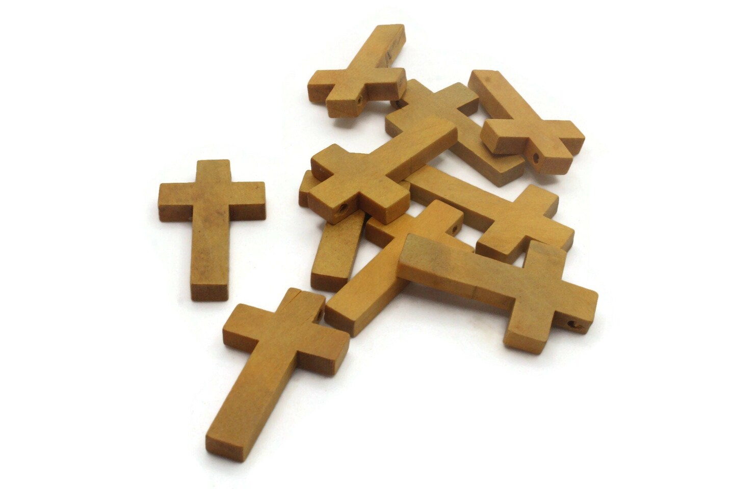 10 42mm Natural Brown Wood Cross Pendant Beads