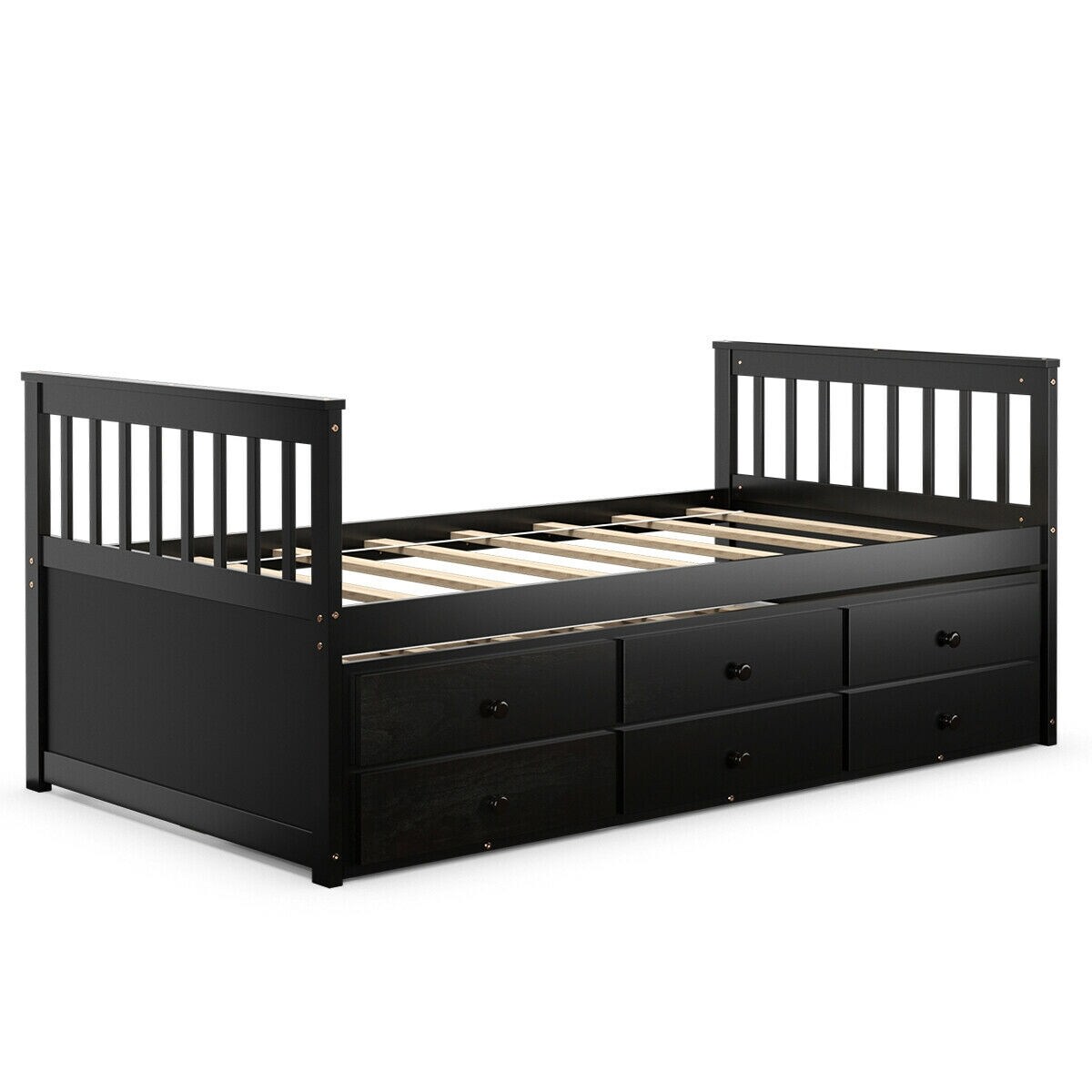 Twin Captain&#x27;s Bed with Trundle Bed with 3 Storage Drawers