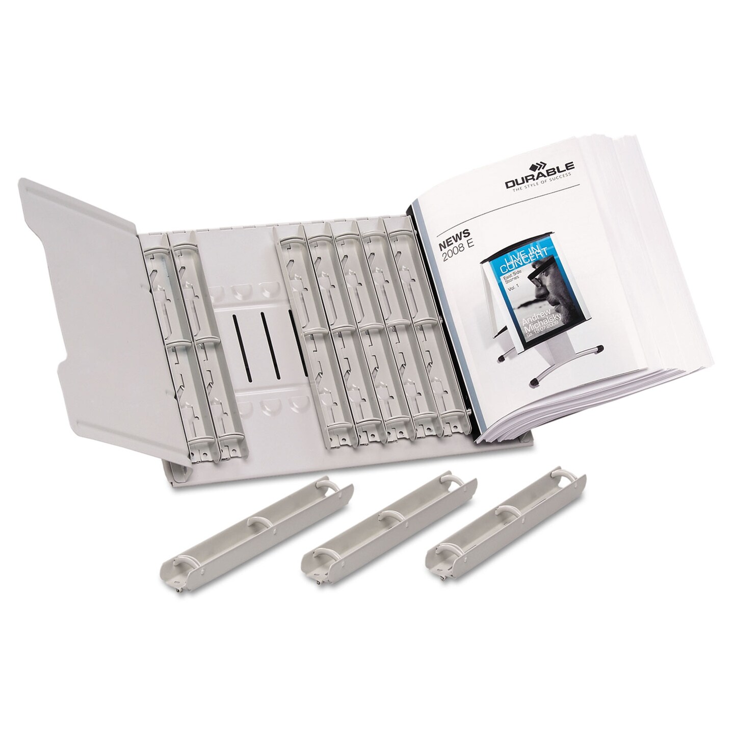 Desk-Mounted Catalog Rack, 12 1-inch Rings, Gray Desk-Mounted Catalog Rack, 12 1-inch Rings, Gray