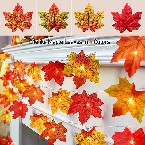 CESOF 2 Pack Fall Decorations Maple Leaf Lights Garland Multicolored, 20Ft 40LED Battery Operated Fall Leaves Garland with Light String Autumn Harvest Wedding Indoor Home Thanksgiving Decor