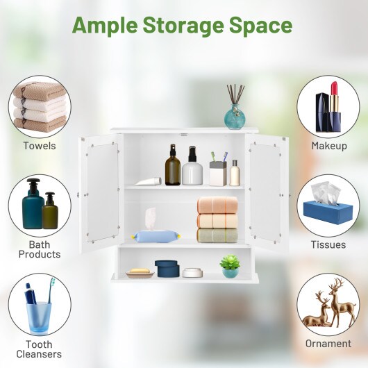 Bathroom Wall Cabinet with Double Mirror Doors