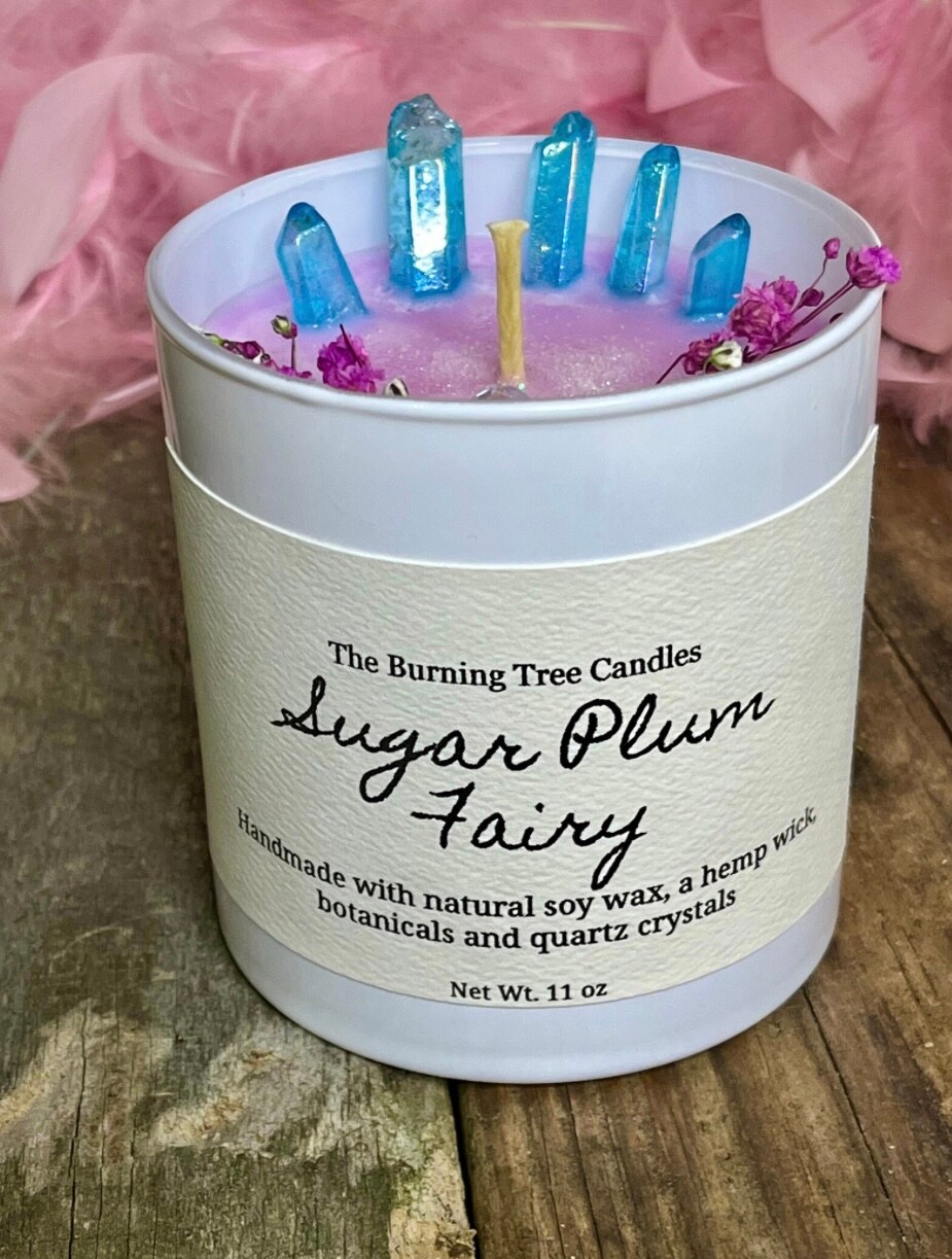 Cotton Candy Crystal Candle, Botanical Candle, Handmade in small batches,  Soy Candle