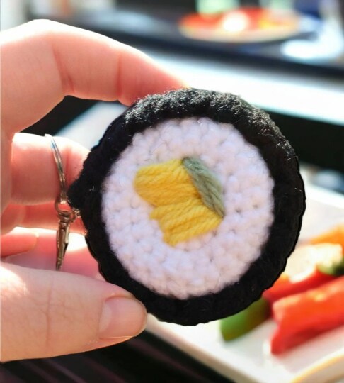 Sushi Maki Roll Amigurumi- Gift for Foodies- Unique Keychain- Sushi Lover  Gifts-Food Lover-Birthday-Best Friends-Stuffed Sushi Roll-Handmade