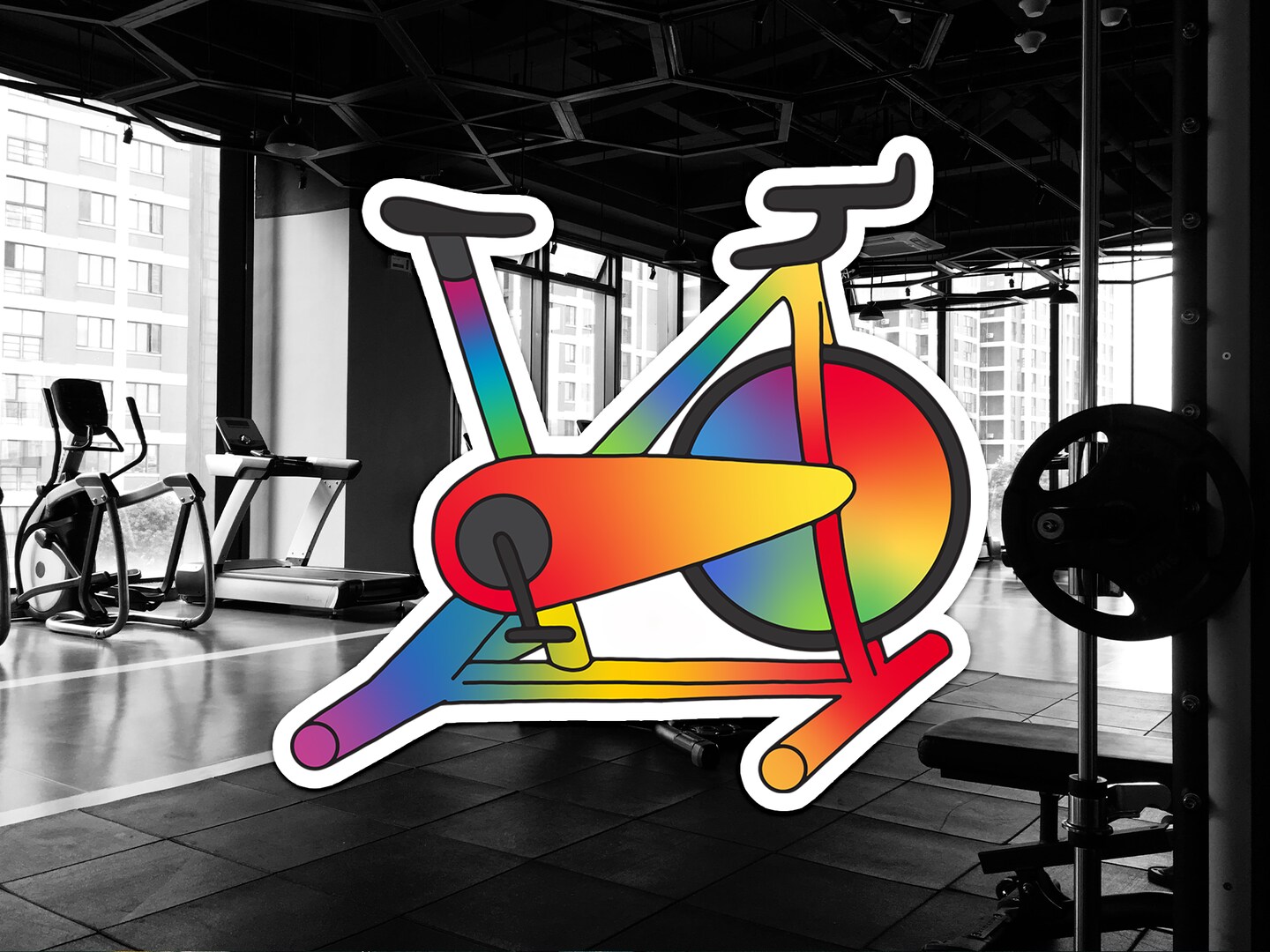 Rainbow Spin Bike Vinyl Sticker