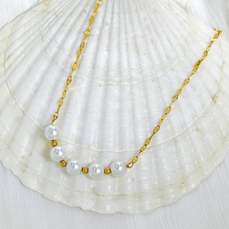 Titanium steel pearl pendant necklace