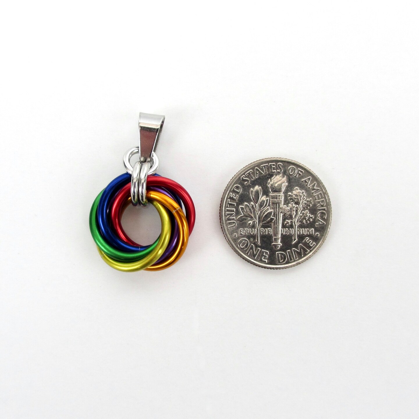 Gay pride pendant necklace, chainmail love knot, small rainbow LGBTQ jewelry product 5