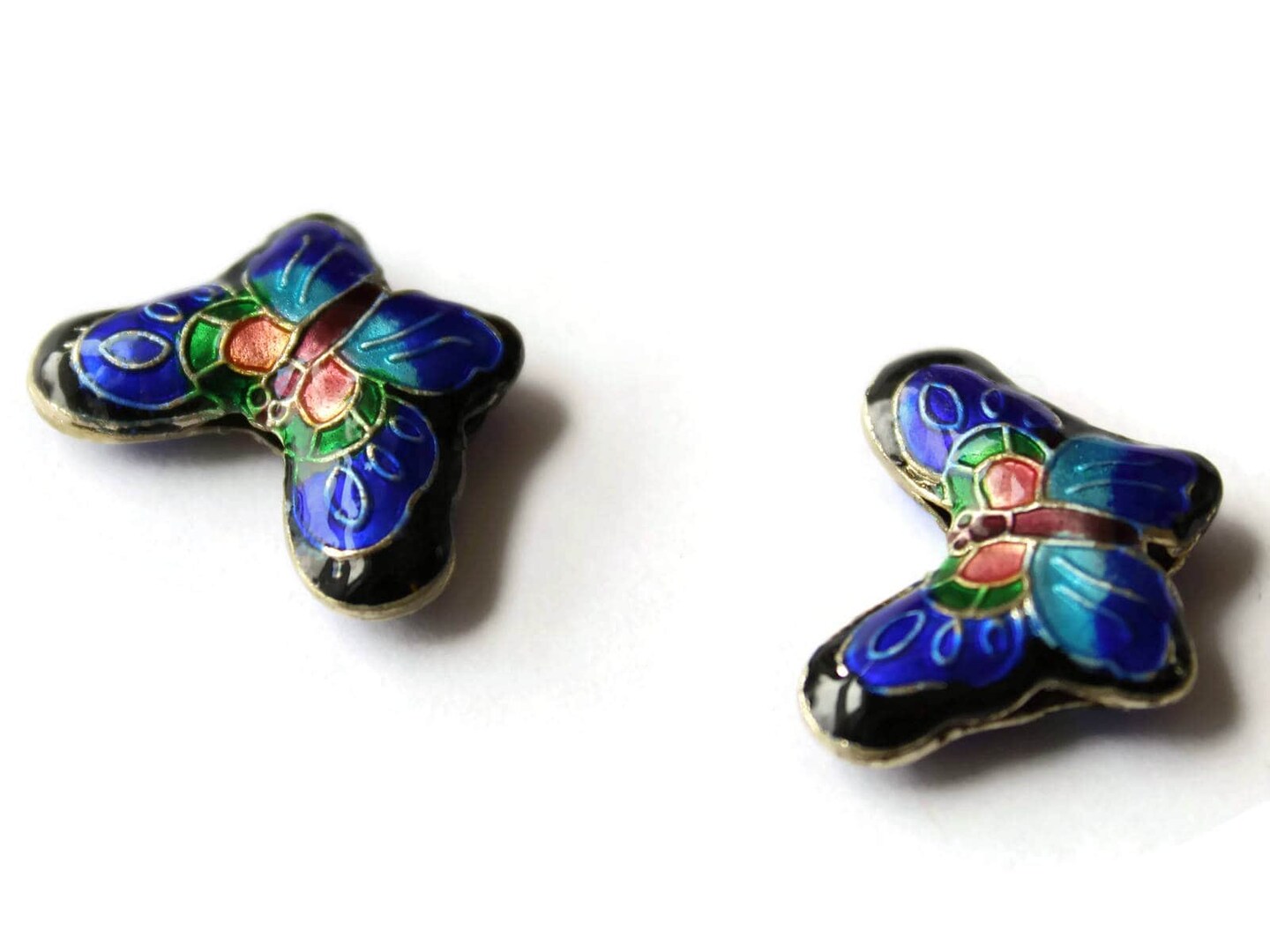 2 23mm Black and Blue Cloisonne Butterfly Beads