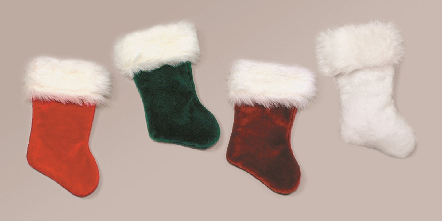 The Costume Center Burgundy and White Velvet Plush Christmas Stocking With Faux Fur Cuff 21&#x201D;
