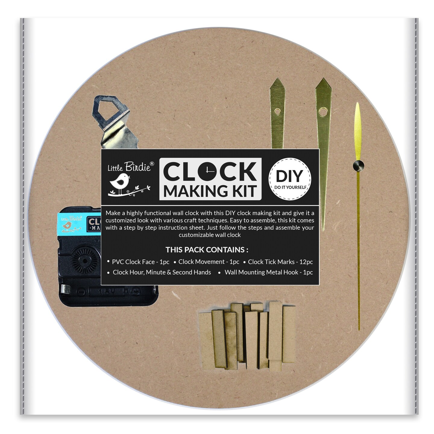 Little Birdie MDF Clock Making Kit 2mm Thickness 10&#x22;-10&#x22;