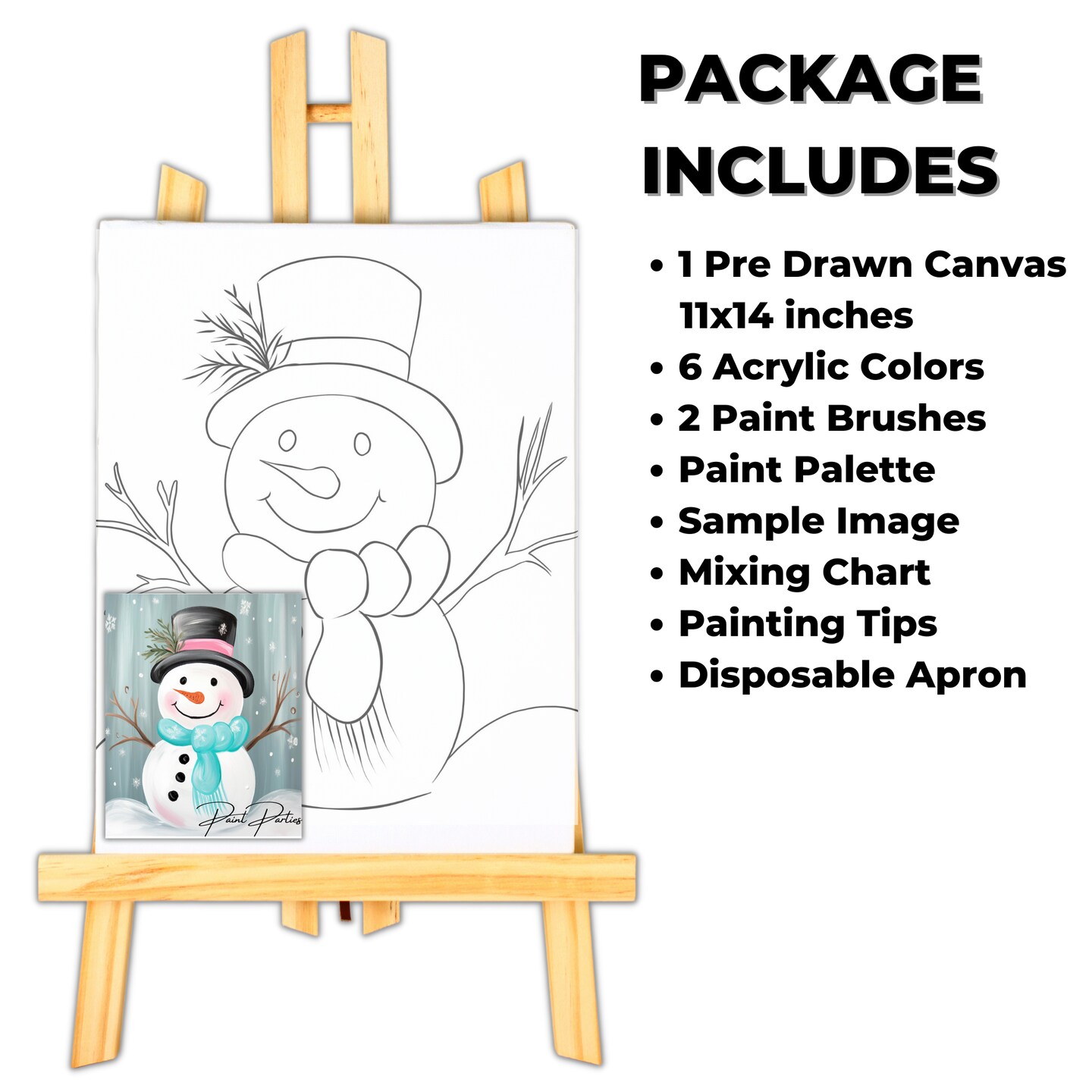 "Winter Snowman" DIY Canvas Art Kit, Adult Beginner, Acrylic Paint Size 11x14 inch