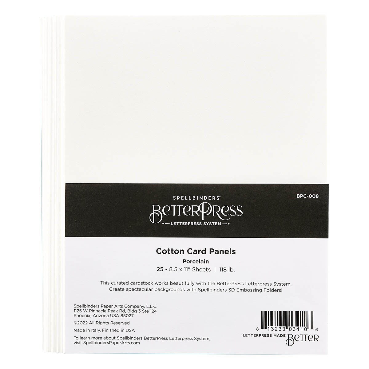 Spellbinders BetterPress Letterpress 8.5"x11" Cotton Sheets-Porcelain 25/Sheets
