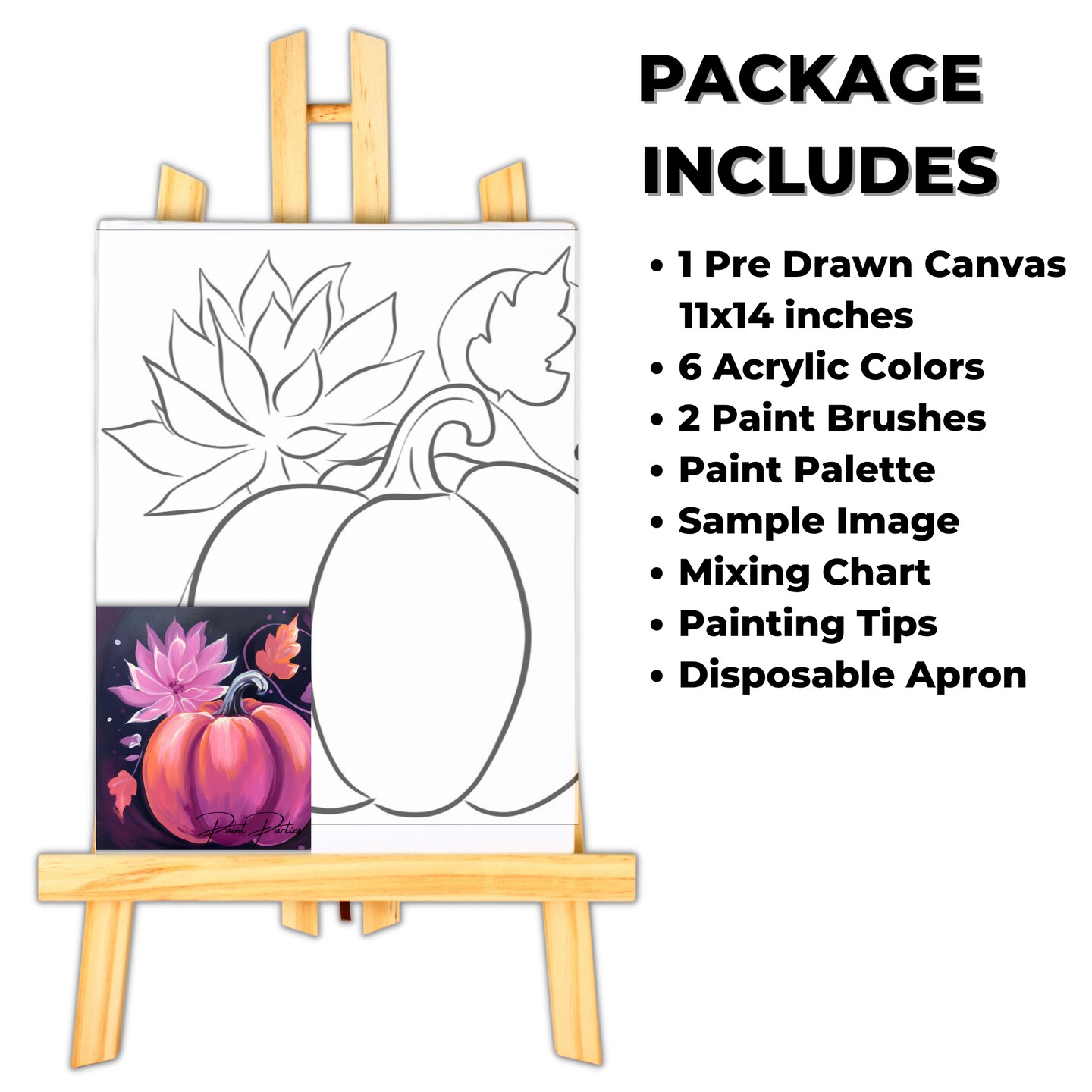 "Pumpkin Harvest" DIY Canvas Art Kit, Adult Beginner, Acrylic Paint Size 11x14 inch