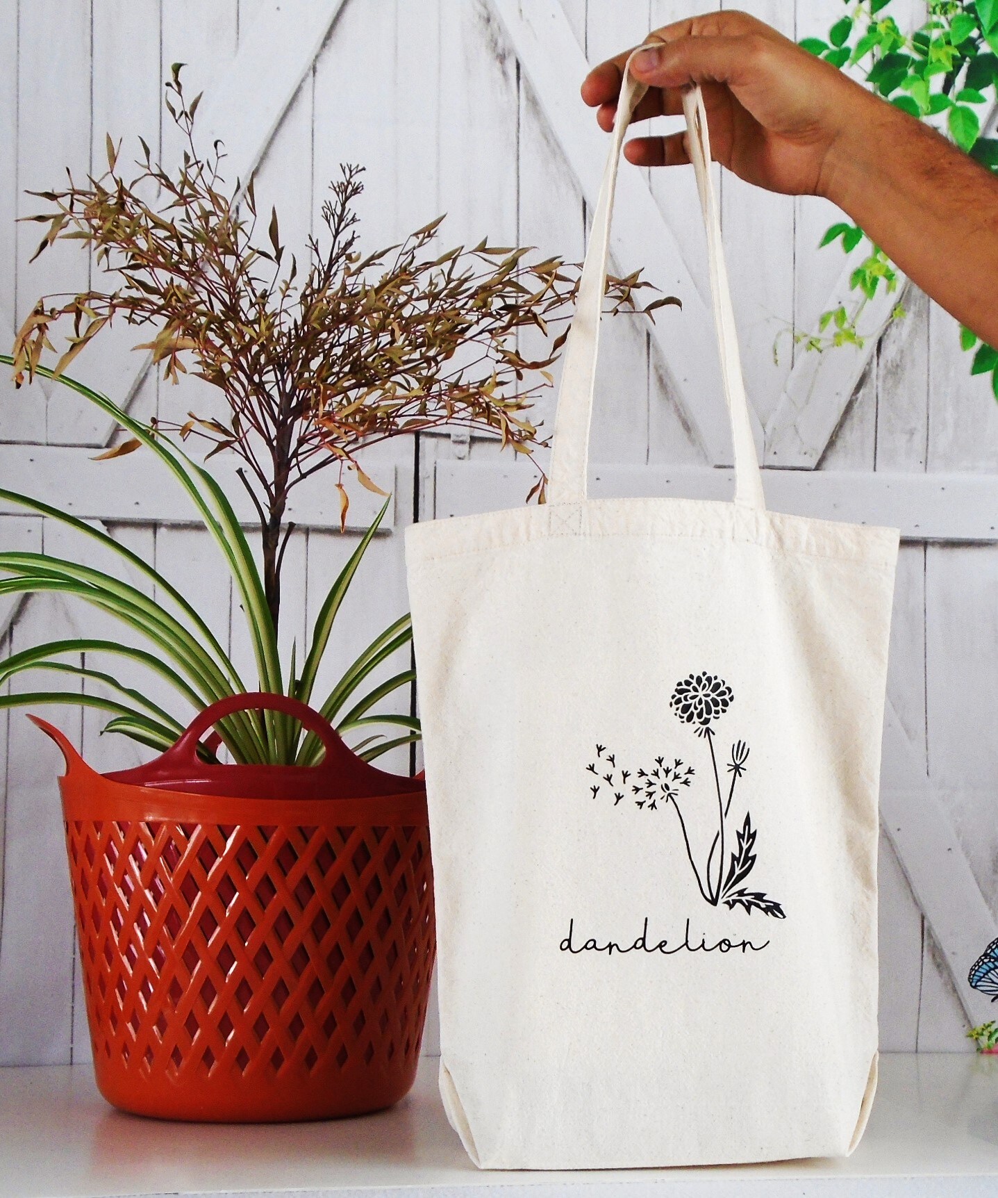 Dandelion Floral Canvas Tote Bag - Eco-Friendly Dandelion Tote Bag