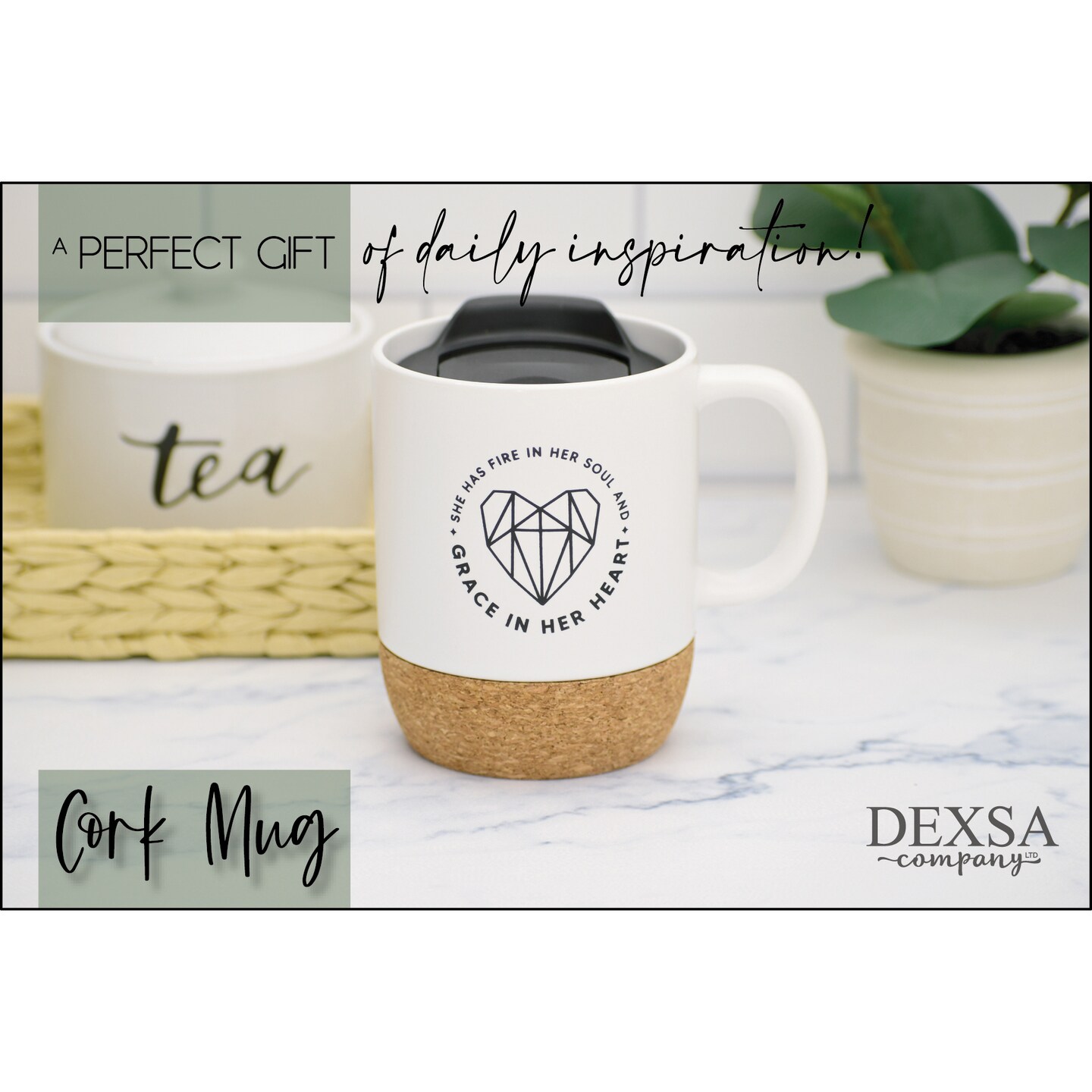 Dexsa She Has Fire In Her Soul Designer Cork Bottom Mug with Lid - 14 oz