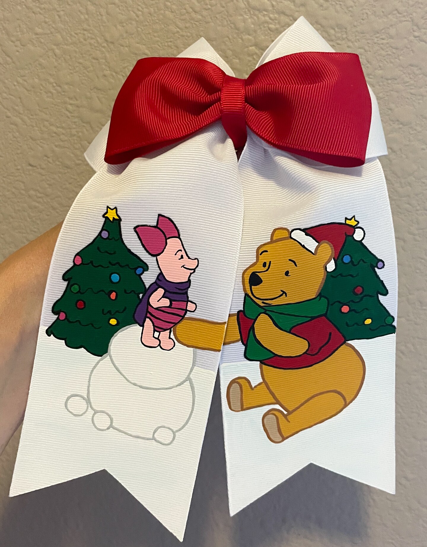 Christmas Disney Winnie the Pooh and piglet hand painted hair bow