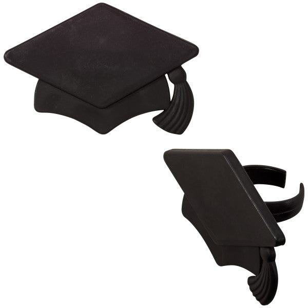 Black Grad Hat Cupcake Rings, 12ct
