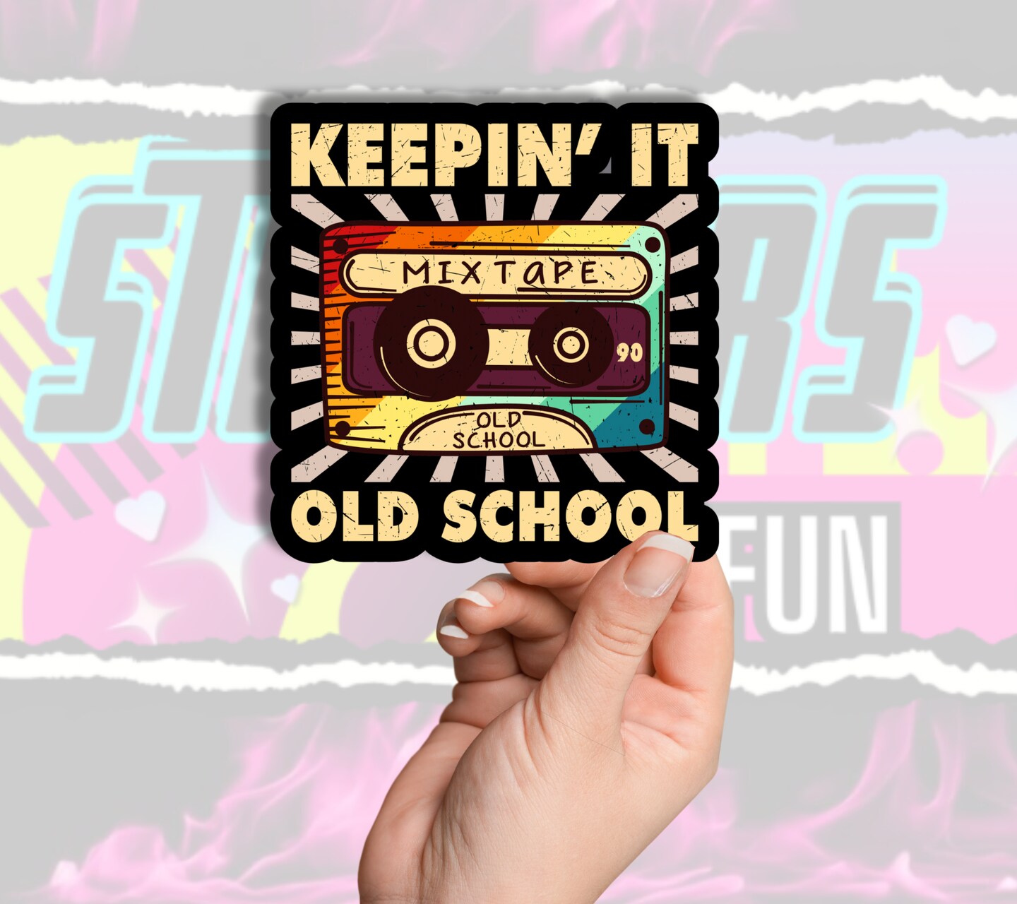 old school tape, cassette with retro' Sticker