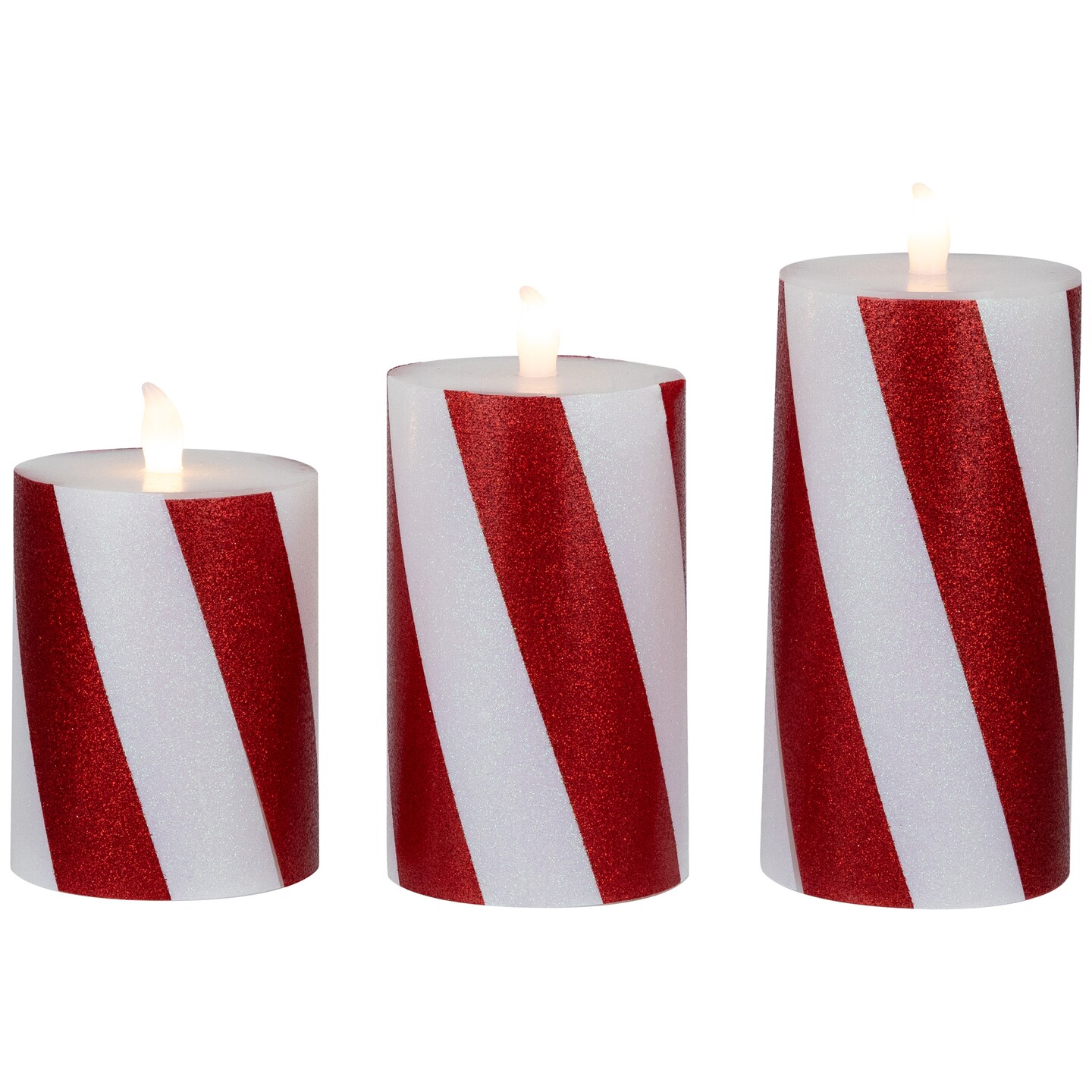 Northlight Set of 3 Candy Cane Stripes Flameless Flickering LED Christmas Wax Pillar Candles 6&#x22;