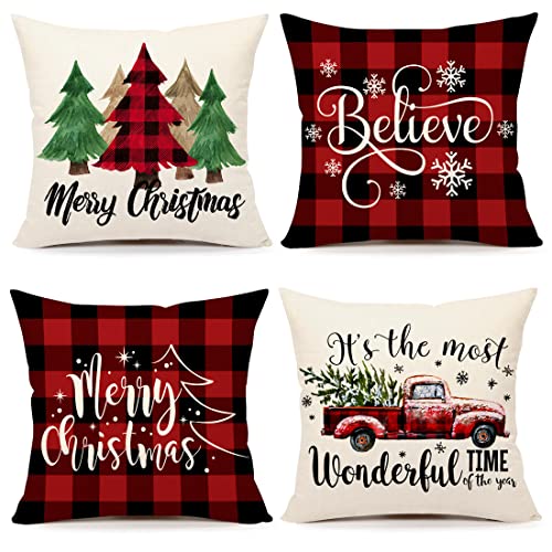 Christmas Pillow Covers 18x18 Set Of 4 For Xmas Decorations