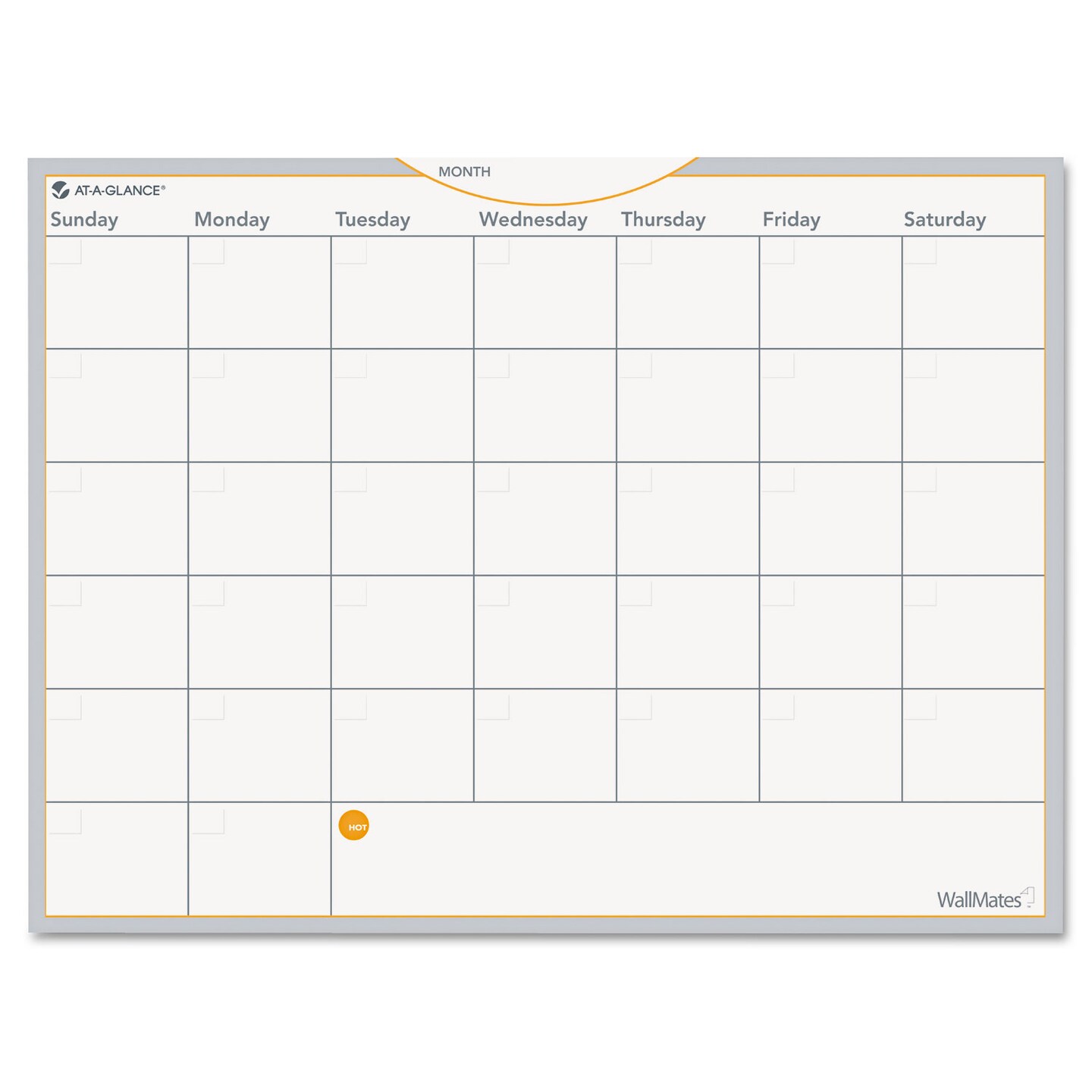 At-A-Glance WallMates Self-Adhesive Dry Erase Monthly Planning Surfaces, 24 x 18, White/Gray/Orange Sheets, Undated