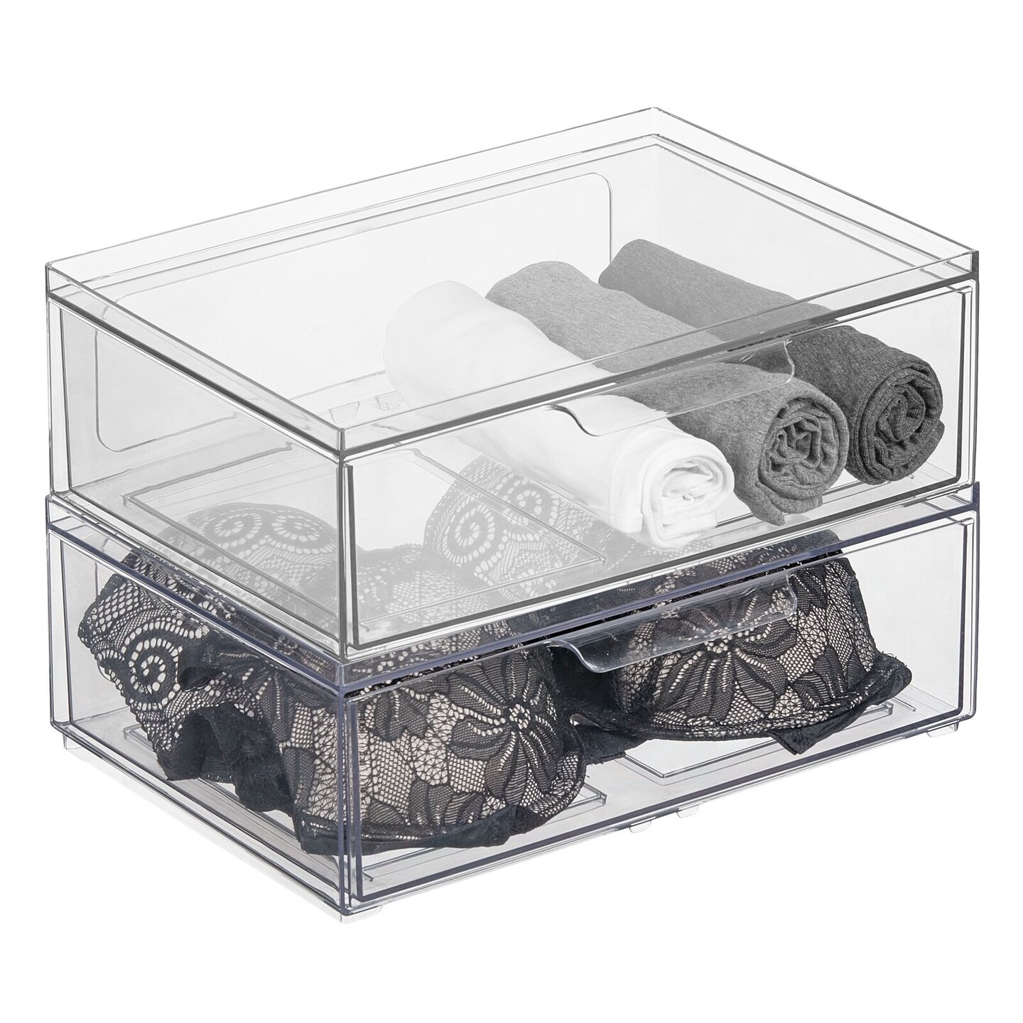 mDesign Stackable Plastic Storage Closet Bin Boxes with Pull-Out Drawers