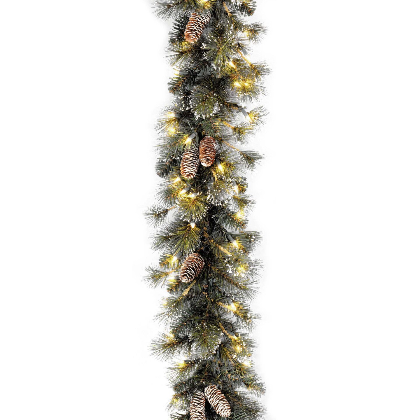National Tree Company Pre-Lit Artificial Christmas Garland, Green, Glittery Pine, White Lights, Decorated With Pine Cones, Snow Flakes, Frosted Branches, Plug In, Christmas Collection, 9 Feet