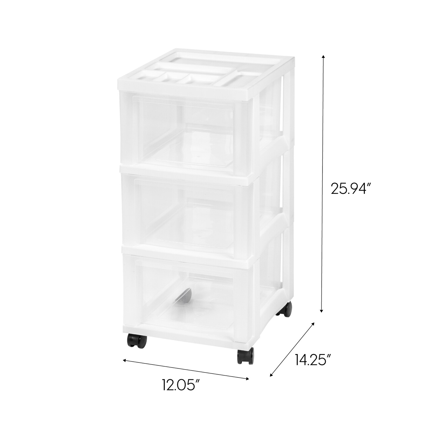 IRIS USA 3 Drawer Rolling Storage Cart with Organizer Top, Black/White