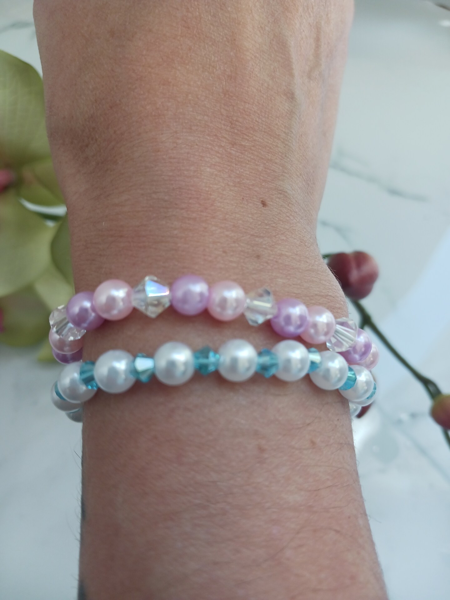 Pastel Rainbow Aquamarine Gemstone Crystal Beaded deals stretch bracelet set