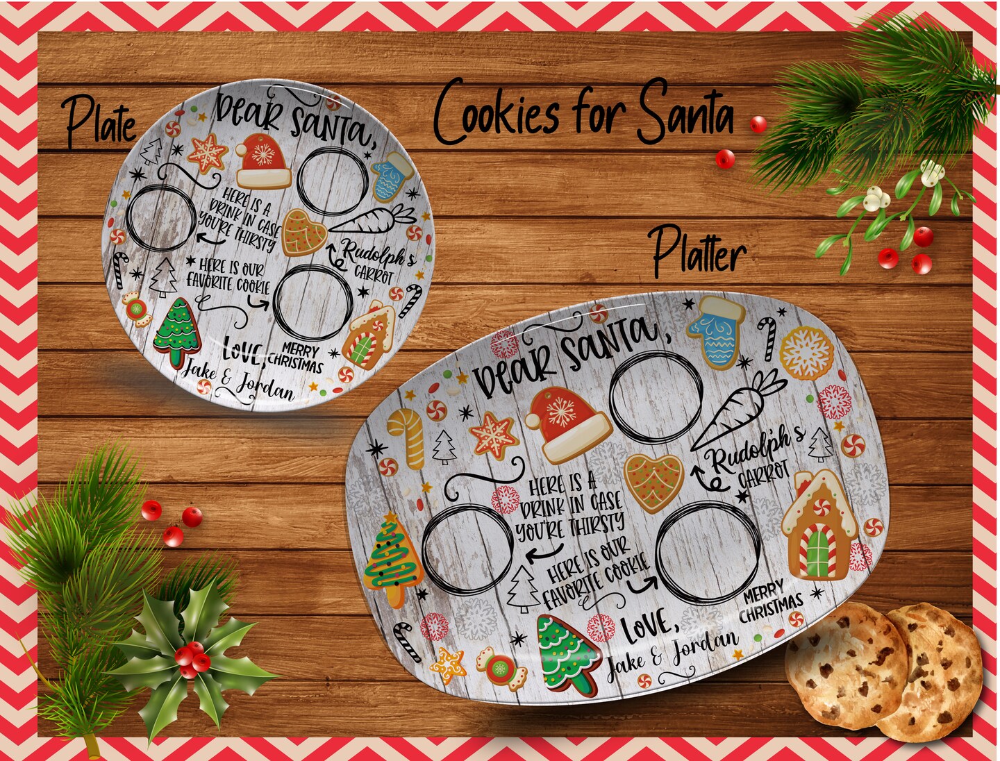 Santa cookie outlet plates personalized