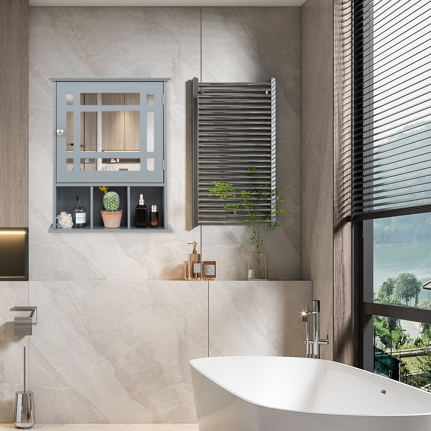 Wall Mounted Bathroom Cabinet with Mirrored Magnetic Door Holder