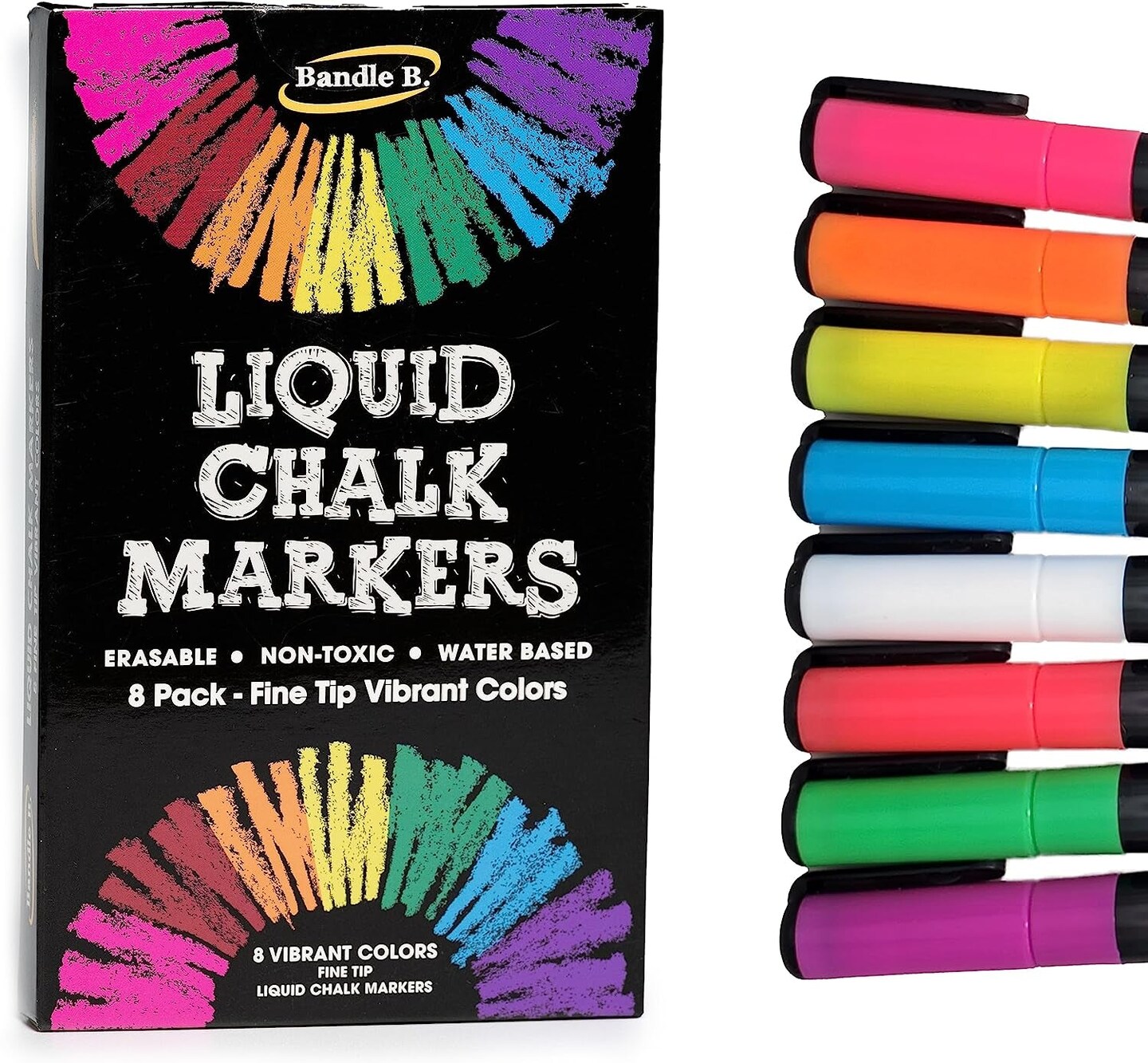 Chalk Markers - 8 Vibrant Fine Tip, Erasable, Non-Toxic, Water-Based, For  Kids & Adults for Glass or Chalkboard Markers for Businesses, Restaurants