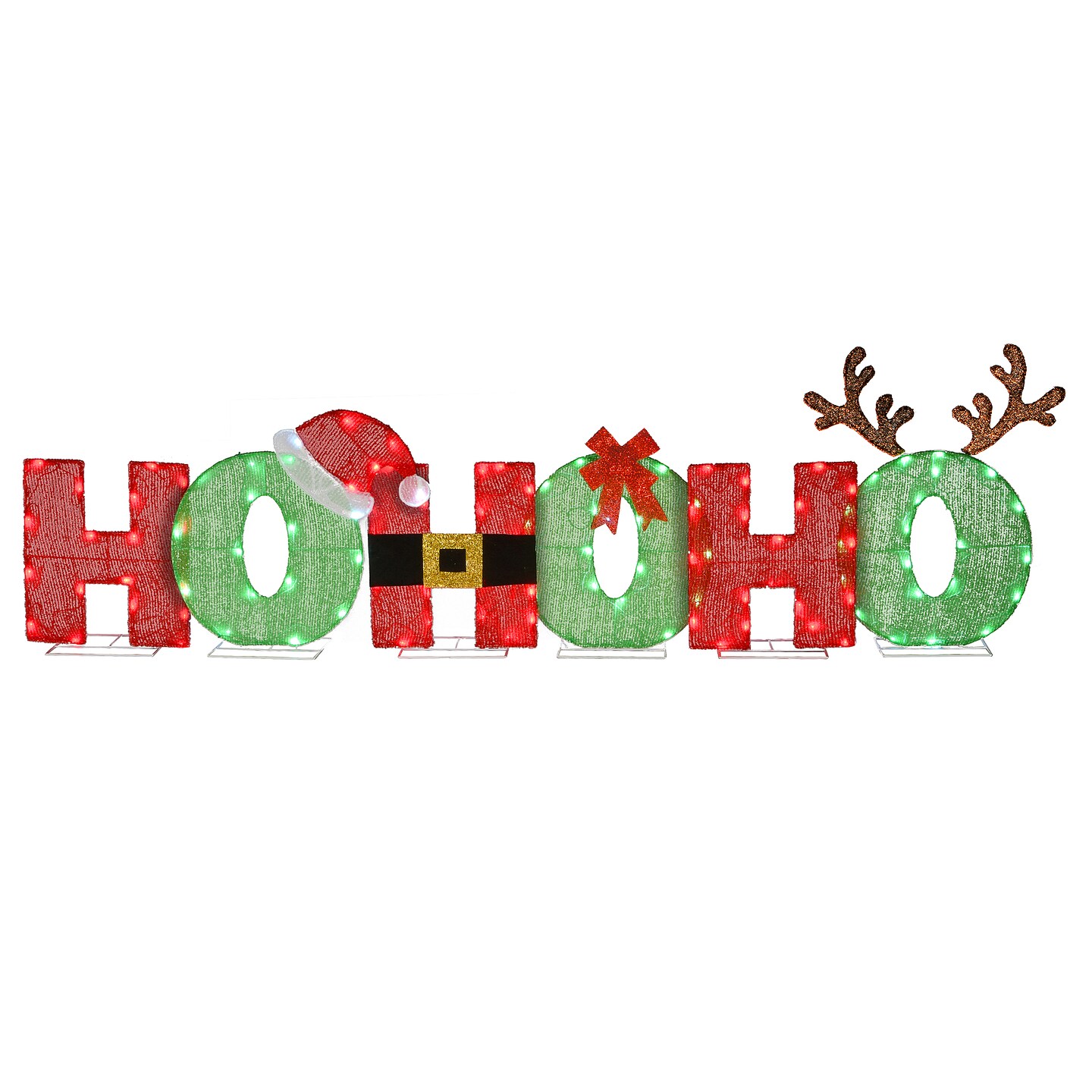 National Tree Company Pre-Lit  Ho Ho Ho Sign, Red and  White Lights,  LED, 90 inch,  Indoor or Outdoor Use.