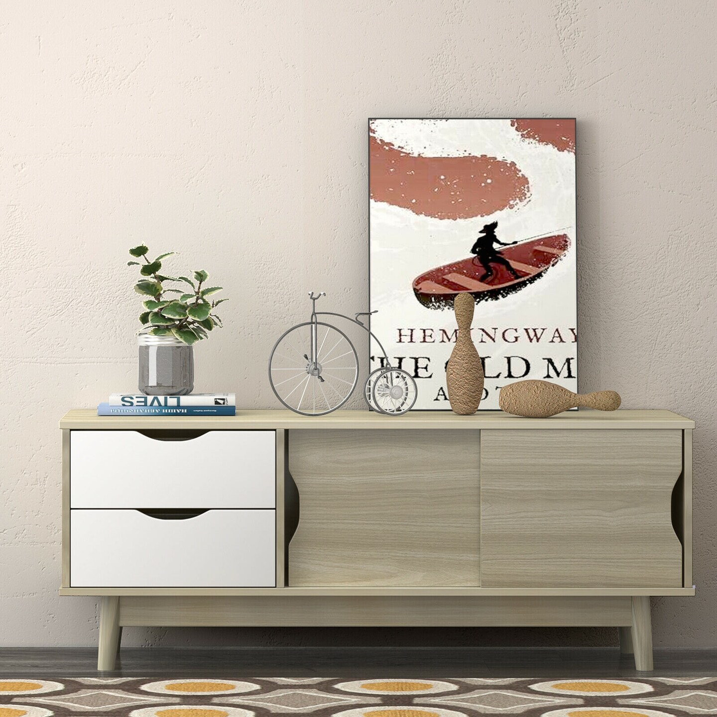 Engineered Wood TV Console Cabinet with Drawers and Sliding Doors