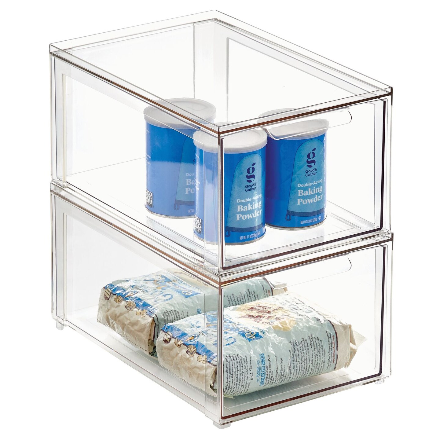 mDesign Plastic Stackable Kitchen Storage Bin, Pull-Out Drawer - 2 Pack, Clear