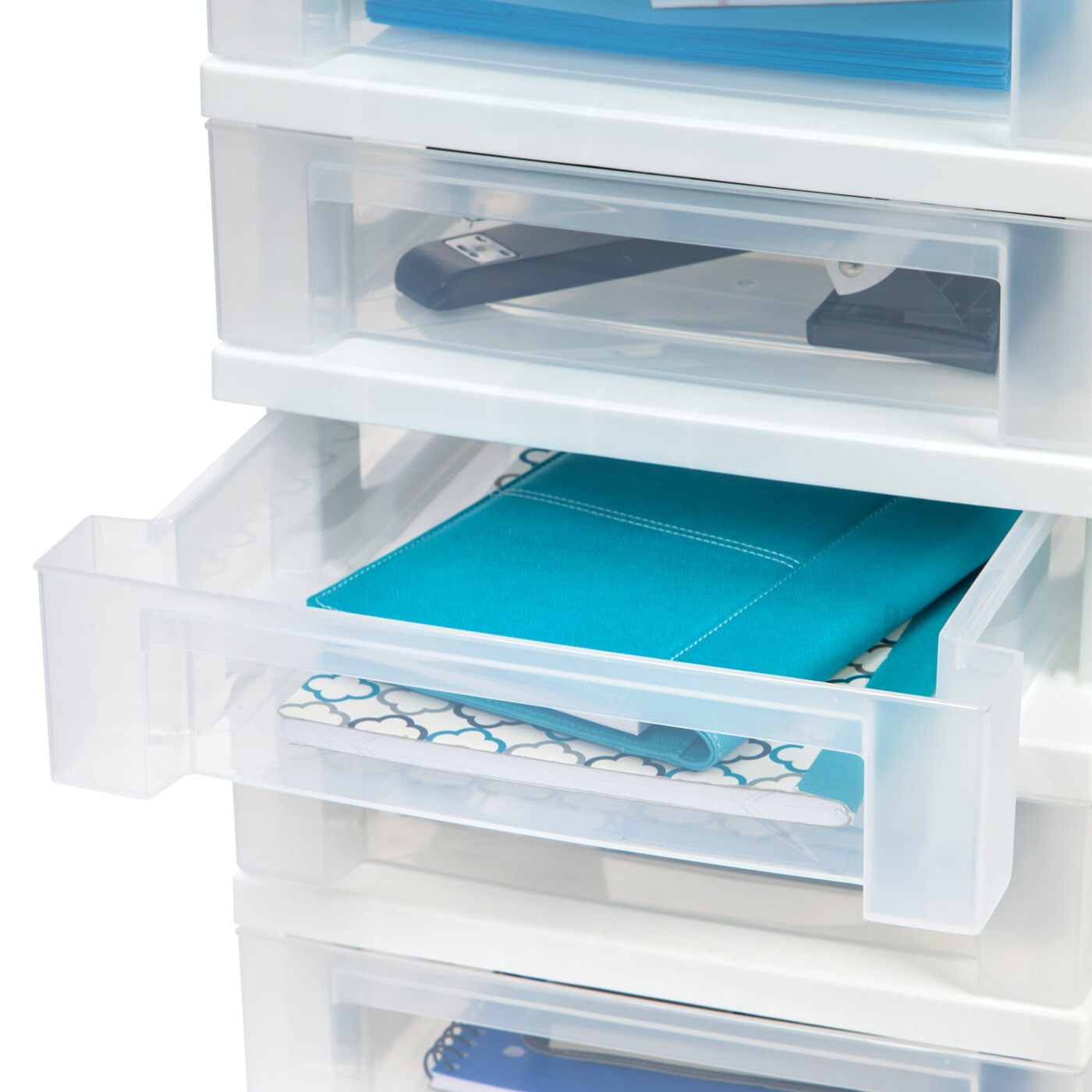 IRIS USA 10 Drawer Rolling Storage Cart with Drawers with Organizer Top, Black/White