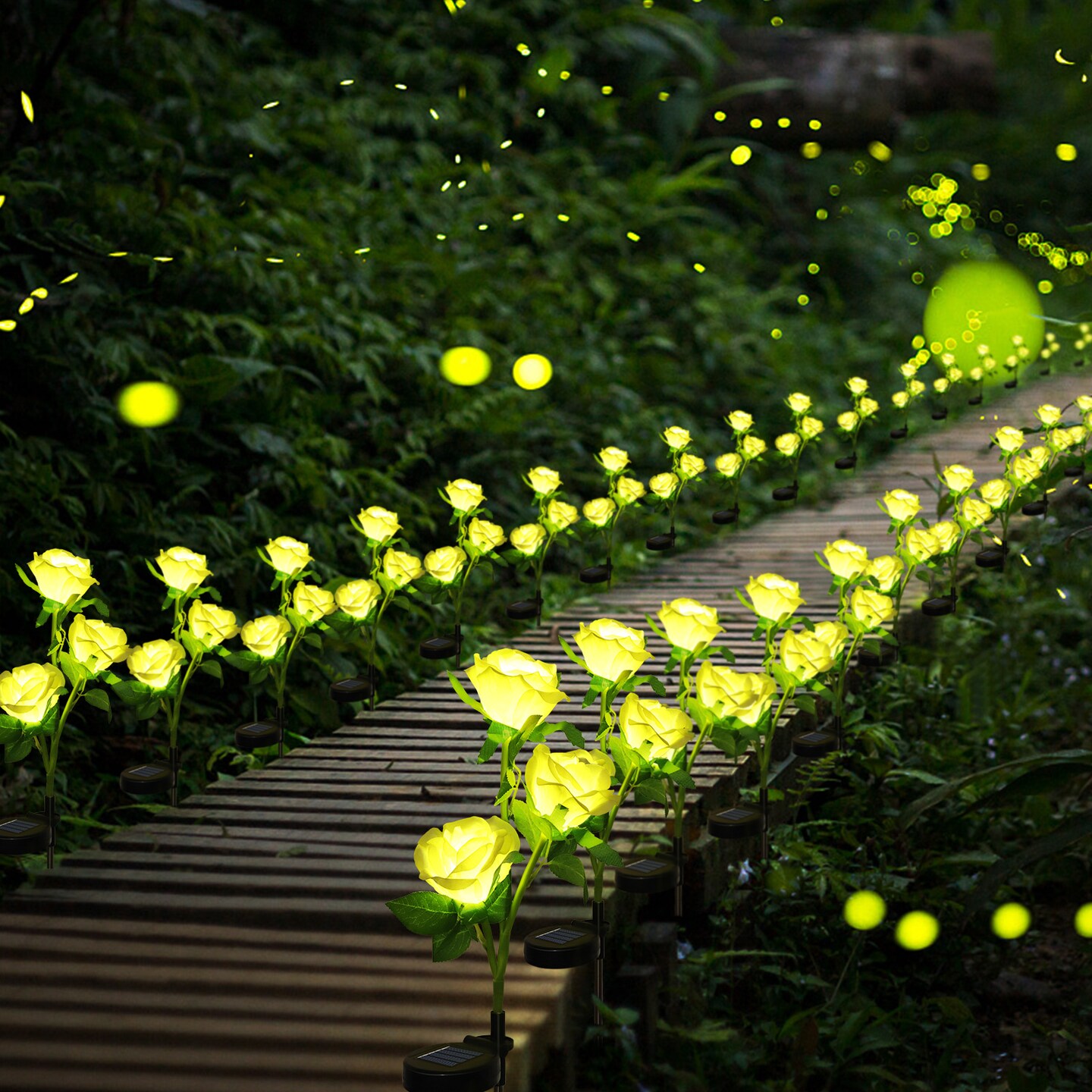 2 Pcs Solar Flowers LED Light Outdoor Garden Yard Stake Solar Flower Lights
