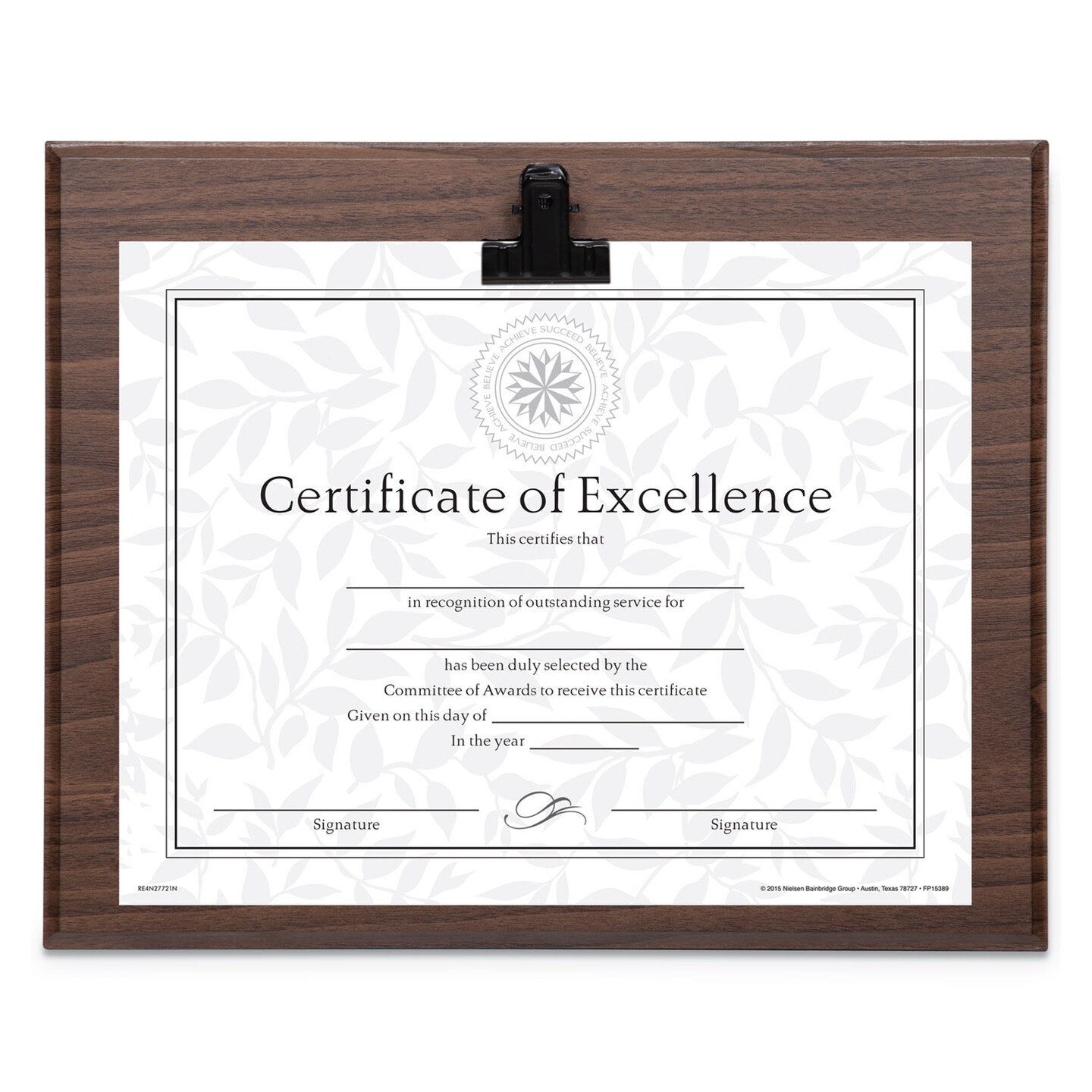Plaque With Metal Clip, Wood, 8.5 x 11 Insert, Walnut