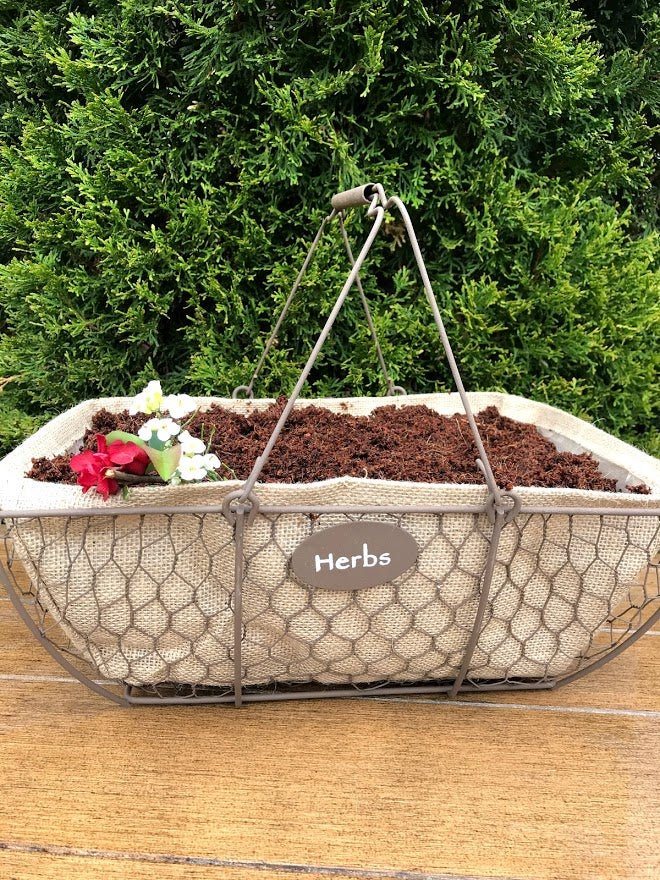 Herb Wire &#x26; Burlap Basket Planter
