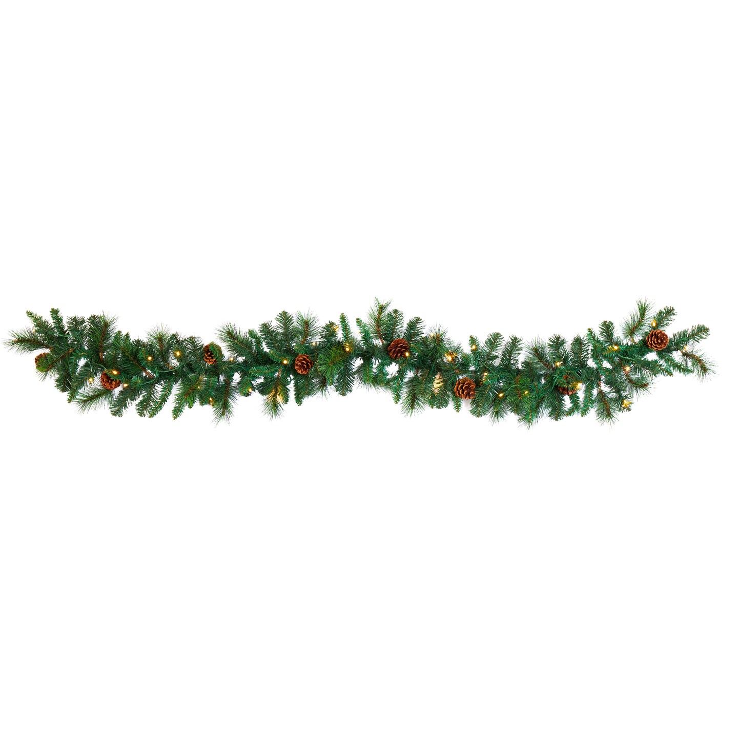 Nearly Natural Pre-Lit Mixed Pine and Pinecone Artificial Garland - 6’ x 10" - Clear LED Lights