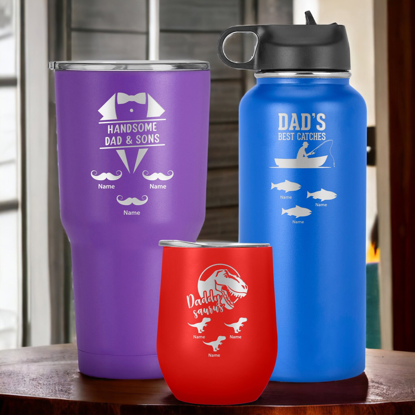 Super Dad Tumbler, Laser Engraved Papa Bear Travel Cup, Daddy Shark Mug