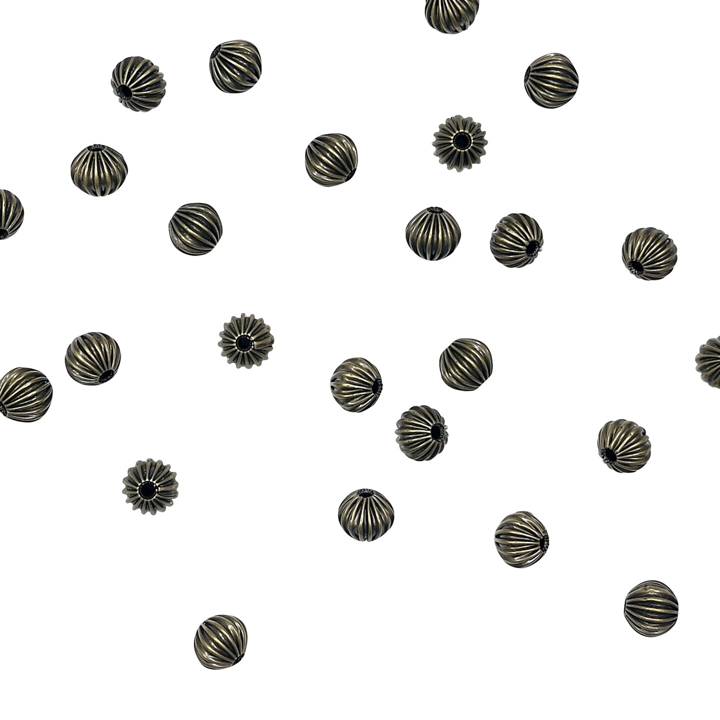 Pleated Metal 8mm Round Beads - Pewter Finish - 8" Strand (26-28 Beads)