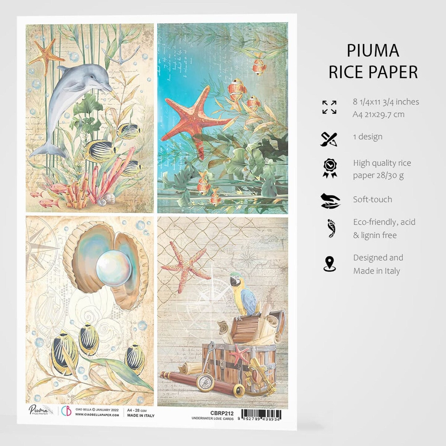 Ciao Bella  Rice Paper A4 Underwater Cards